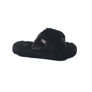 Hunter Faux Fur Flatform Crossover Black Womens Slides Slippers Size 7